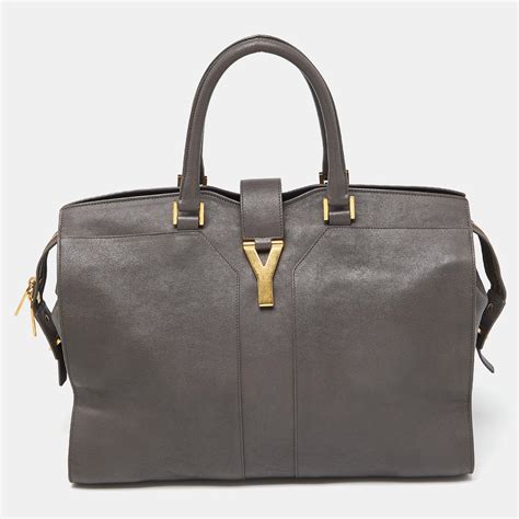 yves saint laurent large cabas chyc leather tote|YVES SAINT LAURENT Grey Leather Large Cabas Chyc Tote.